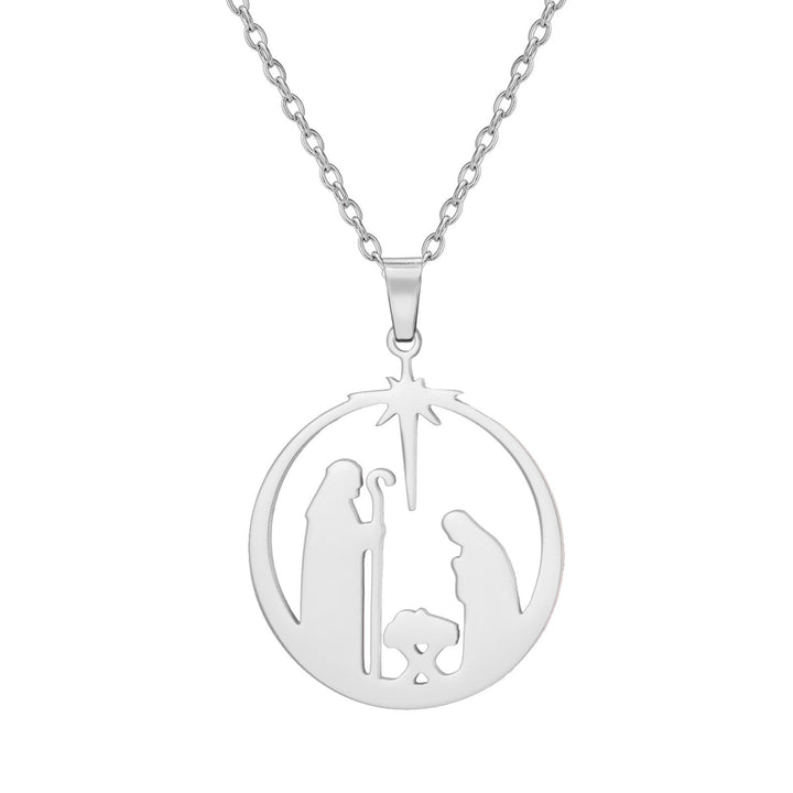 Christianartworkshop Collier moderne et unique représentant l'étoile de Bethléem et la scène de la Nativité, symbole de la foi sacrée de Jésus - Argent - image 1
