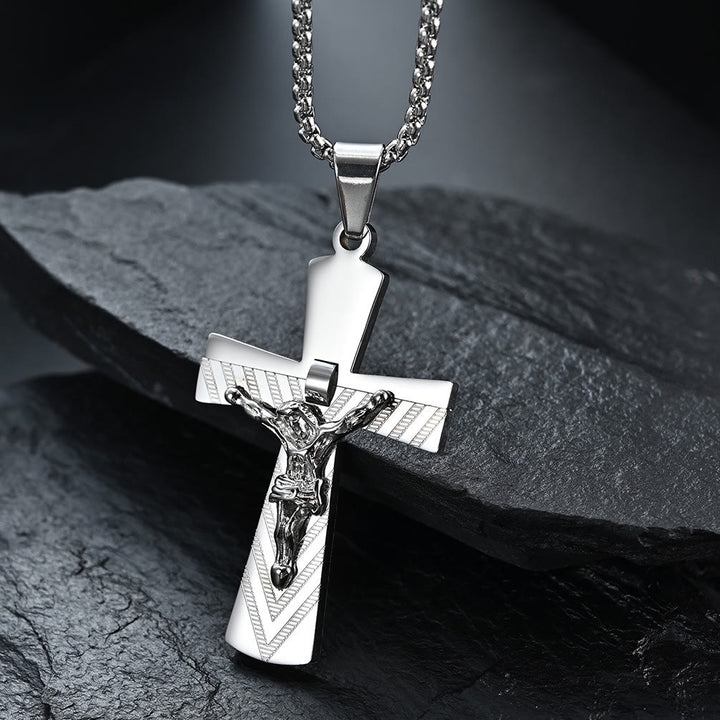 Christianartworkshop Collier crucifix moderne en acier inoxydable, symbole de la foi sacrée de Jésus - Argent - image 1