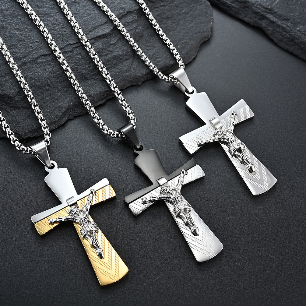 Christianartworkshop Collier crucifix moderne en acier inoxydable, symbole de la foi sacrée de Jésus - image 0