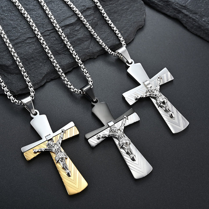Christianartworkshop Collier crucifix moderne en acier inoxydable, symbole de la foi sacrée de Jésus - image 0