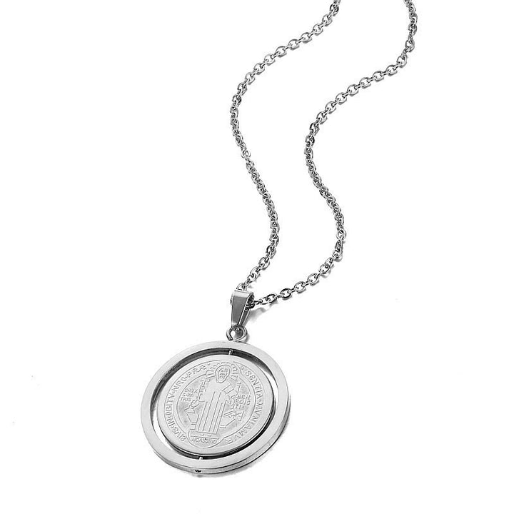 Christianartworkshop Collier pendentif médaille Saint Benoît rotative double face de style classique - Argent - image 3