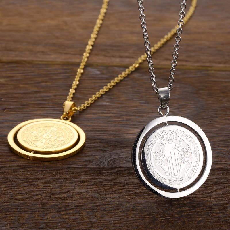 Christianartworkshop Collier pendentif médaille Saint Benoît rotative double face de style classique - image 5