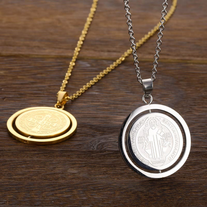 Christianartworkshop Collier pendentif médaille Saint Benoît rotative double face de style classique - image 5