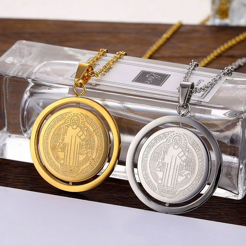 Christianartworkshop Collier pendentif médaille Saint Benoît rotative double face de style classique - image 0