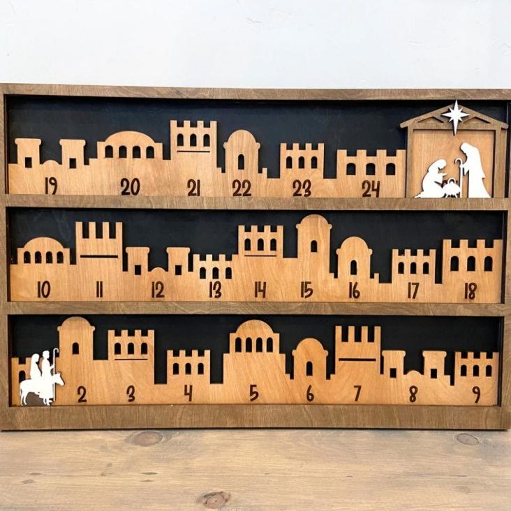 Christianartworkshop Calendrier de l'Avent de style classique, thème « Voyage à Bethléem », décoration de bureau avec crèche - image 1