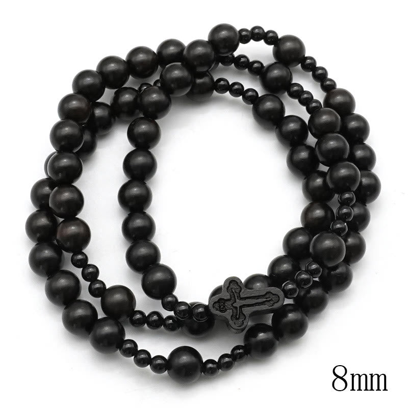 Christianartworkshop Crucifix rond en bois de santal noir de 6*8 mm avec cordon en nylon - 8 mm - image 8