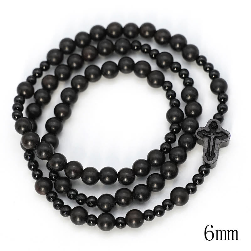 Christianartworkshop Crucifix rond en bois de santal noir de 6*8 mm avec cordon en nylon - 6 mm - image 1