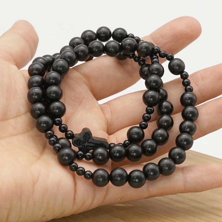 Christianartworkshop Crucifix rond en bois de santal noir de 6*8 mm avec cordon en nylon - image 11