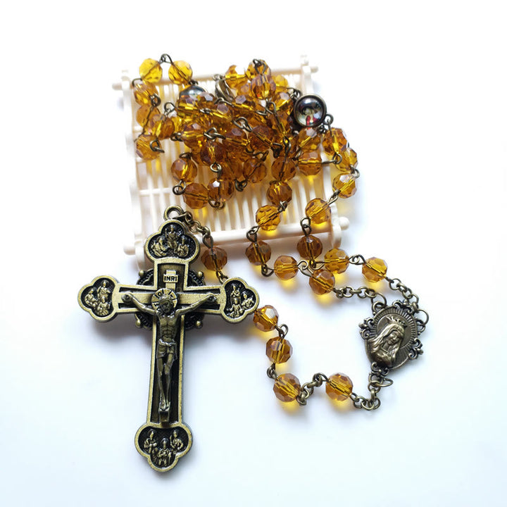 Christianartworkshop Chapelet en alliage de verre jaune polyédrique de 8 mm avec croix et Vierge Marie - image 5