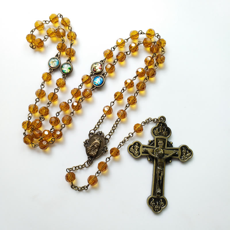 Christianartworkshop Chapelet en alliage de verre jaune polyédrique de 8 mm avec croix et Vierge Marie - image 2