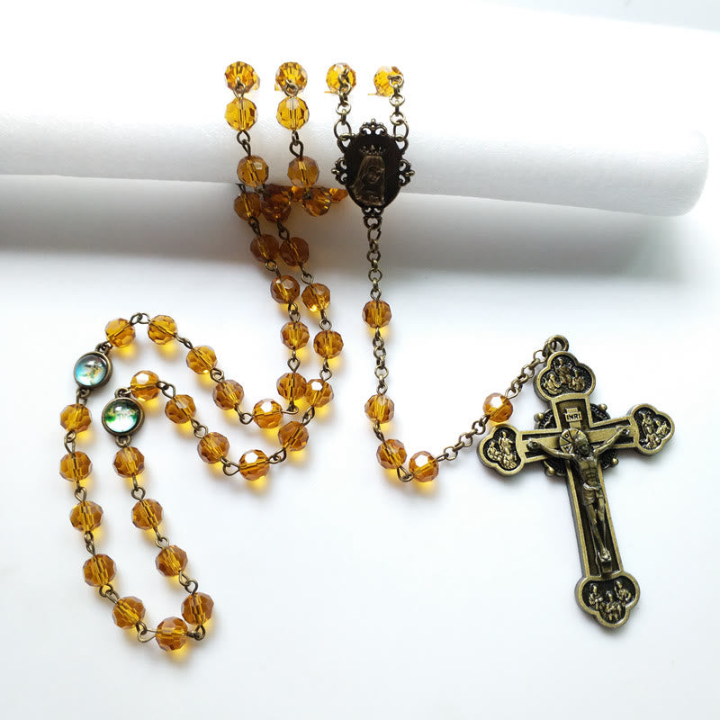 Christianartworkshop Chapelet en alliage de verre jaune polyédrique de 8 mm avec croix et Vierge Marie - image 4