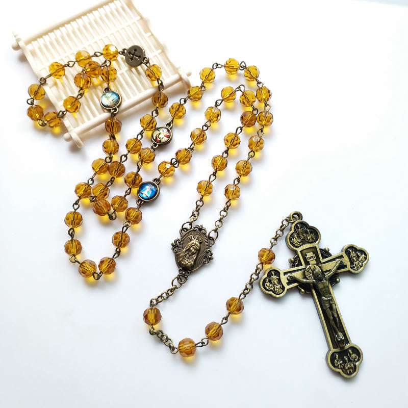 Christianartworkshop Chapelet en alliage de verre jaune polyédrique de 8 mm avec croix et Vierge Marie - image 3