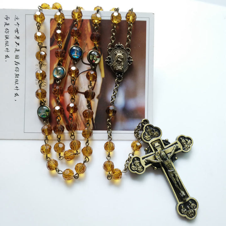 Christianartworkshop Chapelet en alliage de verre jaune polyédrique de 8 mm avec croix et Vierge Marie - image 6
