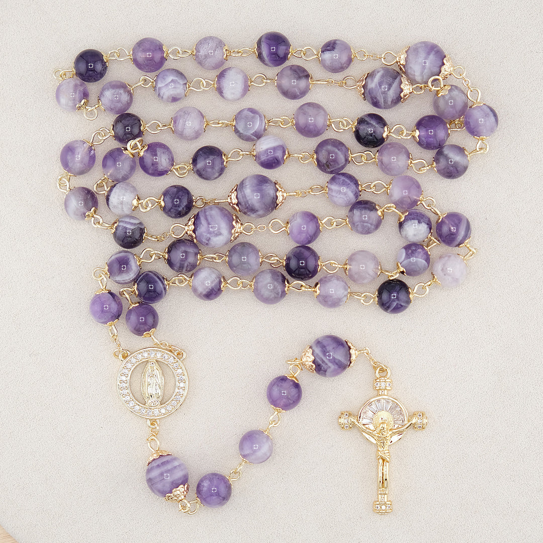 Christianartworkshop Notre-Dame de Guadalupe et crucifix en cristal violet rond de 8 mm - Violet - image 0