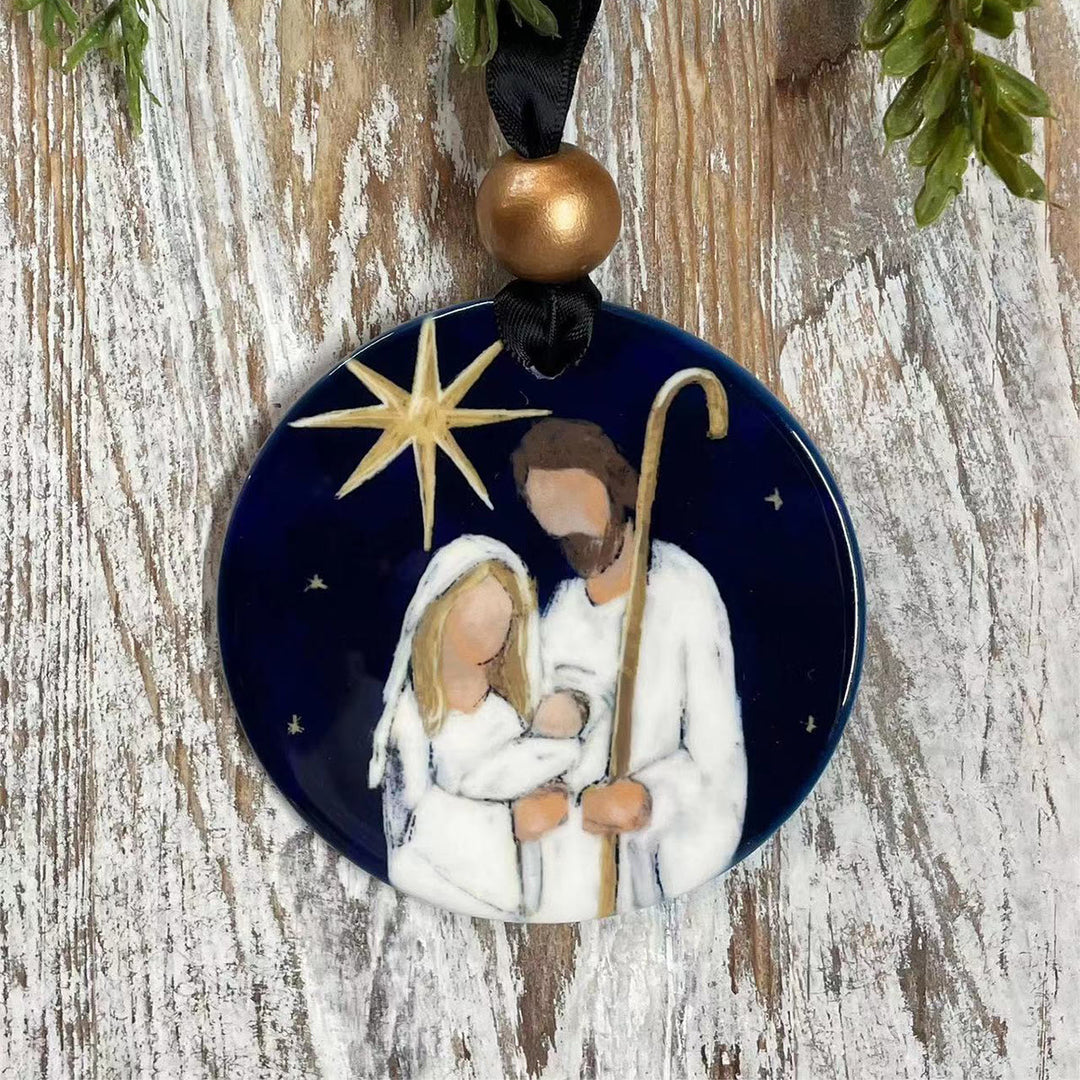 Christianartworkshop Décorations de Noël suspendues représentant l'étoile de Bethléem dans une crèche colorée - Céramique - image 0