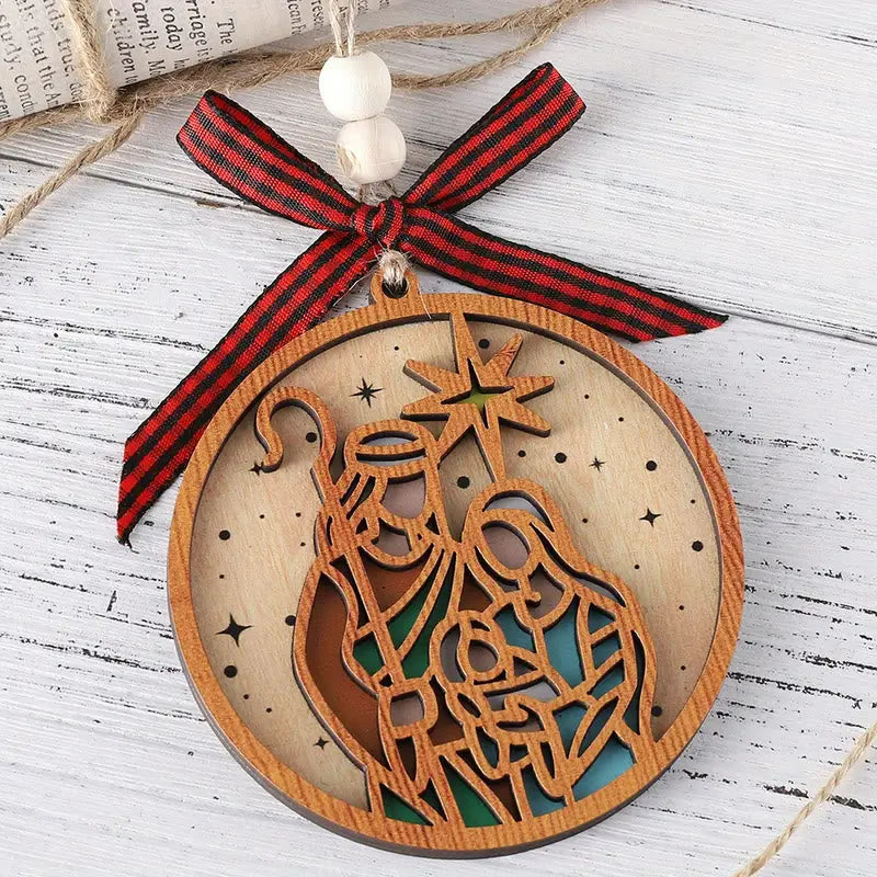 Christianartworkshop Crèche de Noël en bois, silhouette d'étoile, style classique - image 1