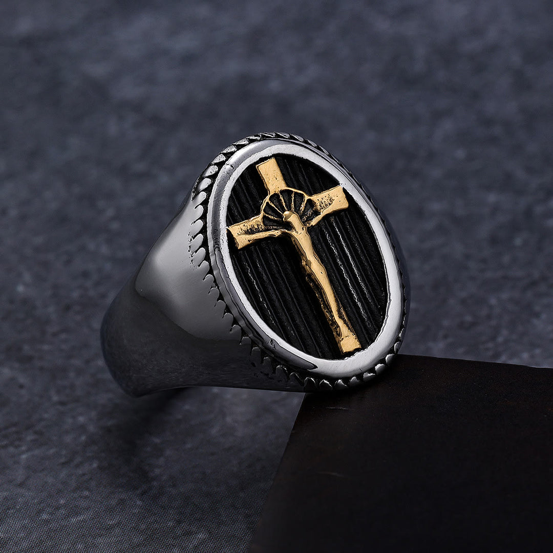 Bague en titane style rétro simple crucifix pour la protection et la force - image 0