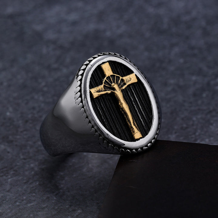 Bague en titane style rétro simple crucifix pour la protection et la force - image 0