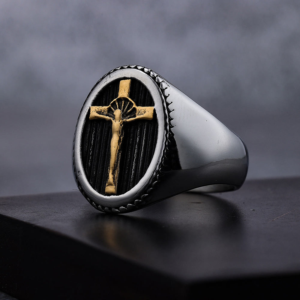 Bague en titane style rétro simple crucifix pour la protection et la force - image 1