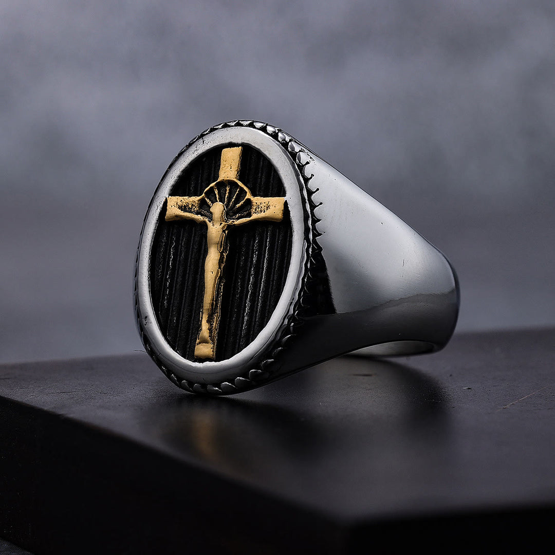 Bague en titane style rétro simple crucifix pour la protection et la force - image 1