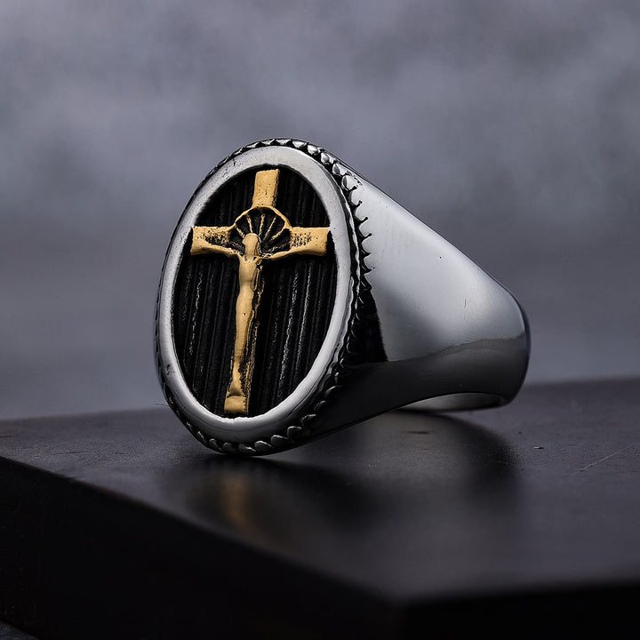 Bague en titane style rétro simple crucifix pour la protection et la force - image 1