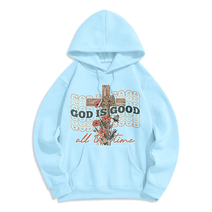 Sweat à capuche en polyester doublé polaire style classique coloré « Dieu est bon en tout temps » de Christianartworkshop - Bleu - 2XL - image 0