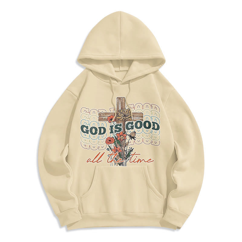 Sweat à capuche en polyester doublé polaire style classique coloré « Dieu est bon en tout temps » de Christianartworkshop - Beige - 2XL - image 10