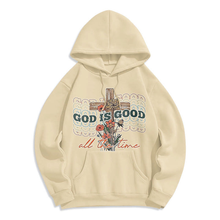Sweat à capuche en polyester doublé polaire style classique coloré « Dieu est bon en tout temps » de Christianartworkshop - Beige - 2XL - image 10
