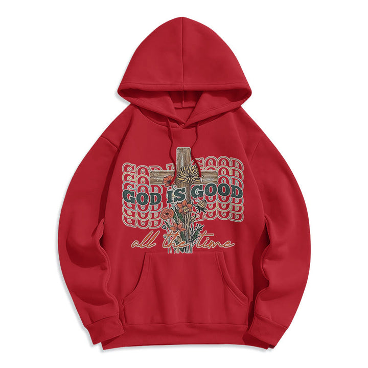 Sweat à capuche en polyester doublé polaire style classique coloré « Dieu est bon en tout temps » de Christianartworkshop - Rouge - 2XL - image 18