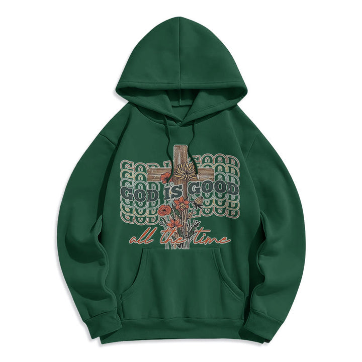 Sweat à capuche en polyester doublé polaire style classique coloré « Dieu est bon en tout temps » de Christianartworkshop - Vert - 2XL - image 14