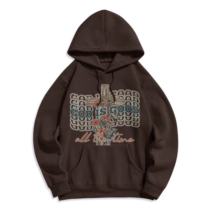 Sweat à capuche en polyester doublé polaire style classique coloré « Dieu est bon en tout temps » de Christianartworkshop - Brun - 2XL - image 12