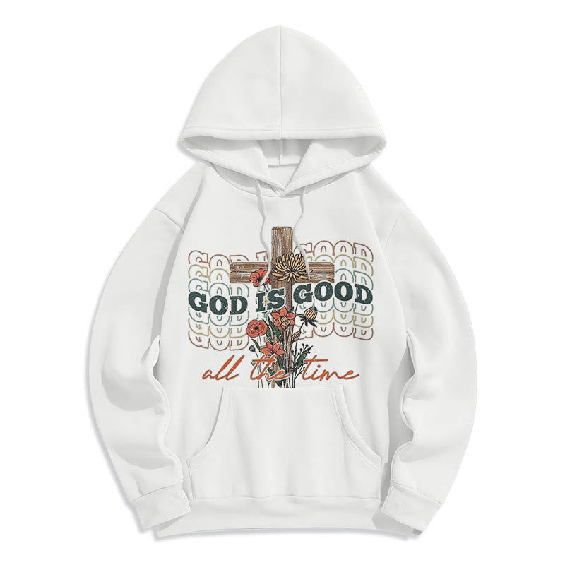 Sweat à capuche en polyester doublé polaire style classique coloré « Dieu est bon en tout temps » de Christianartworkshop - Blanc - 2XL - image 8