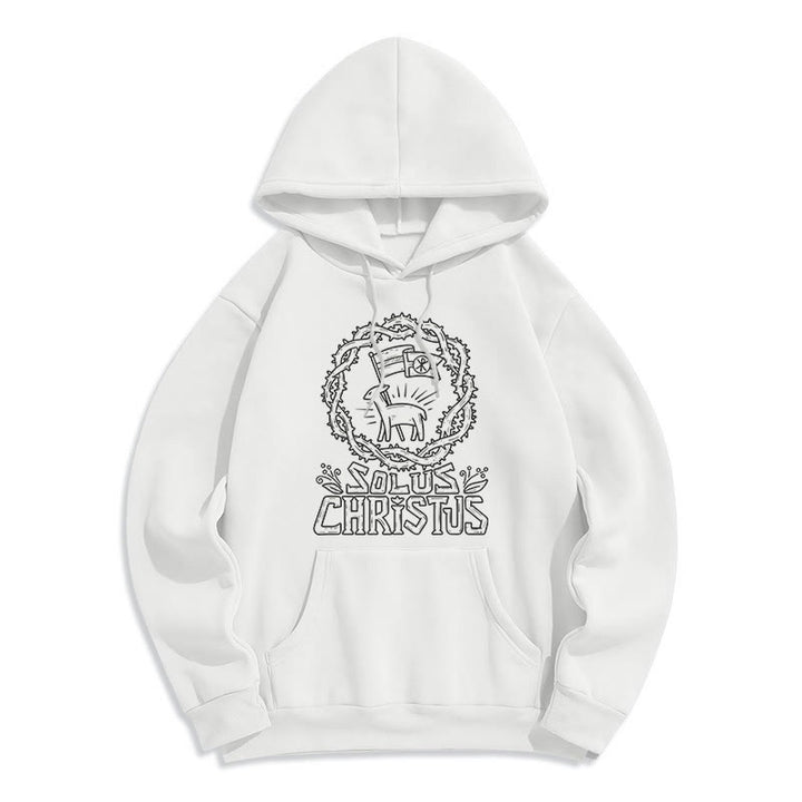 Christianartworkshop Sweat à capuche Solus Christus Lamb en polaire doublée polyester style moderne - Blanc - 2XL - image 0