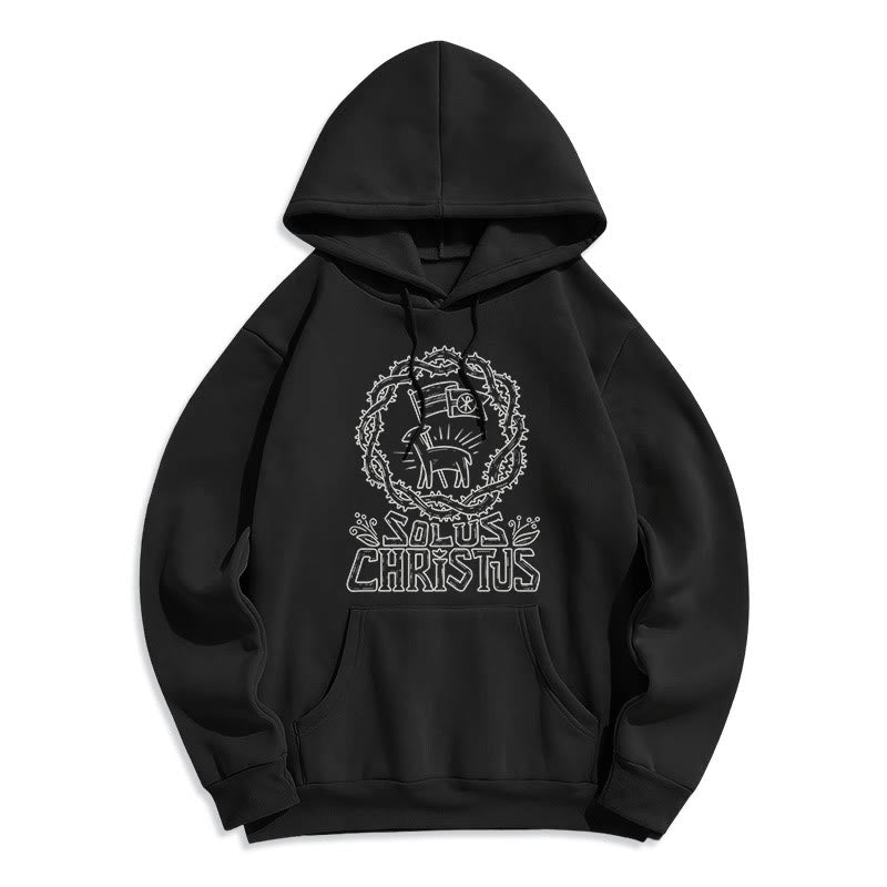 Christianartworkshop Sweat à capuche Solus Christus Lamb en polaire doublée polyester style moderne - Noir - 2XL - image 5