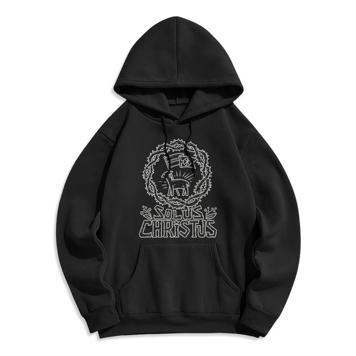 Christianartworkshop Sweat à capuche Solus Christus Lamb en polaire doublée polyester style moderne - Noir - 2XL - image 5