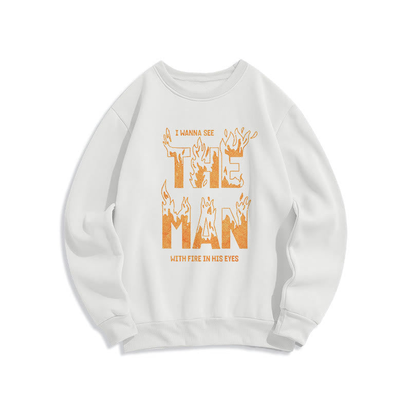 Sweat-shirt en polyester doublé polaire « L'homme aux yeux de feu » de Christianartworkshop - Blanc - 2XL - image 8