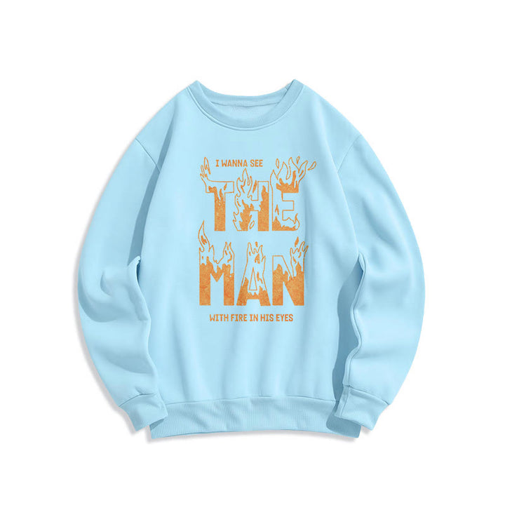 Sweat-shirt en polyester doublé polaire « L'homme aux yeux de feu » de Christianartworkshop - Bleu - 2XL - image 0