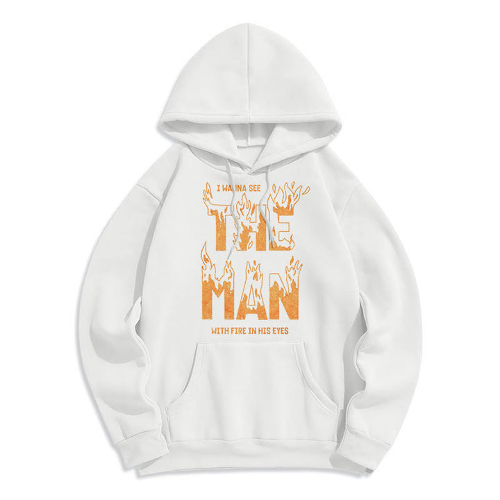 Christianartworkshop Sweat à capuche en polyester doublé polaire « L'homme aux yeux de feu » (style citation) - Blanc - 2XL - image 8