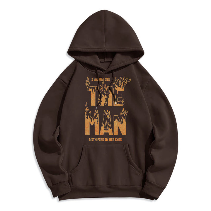 Christianartworkshop Sweat à capuche en polyester doublé polaire « L'homme aux yeux de feu » (style citation) - Brun - 2XL - image 12