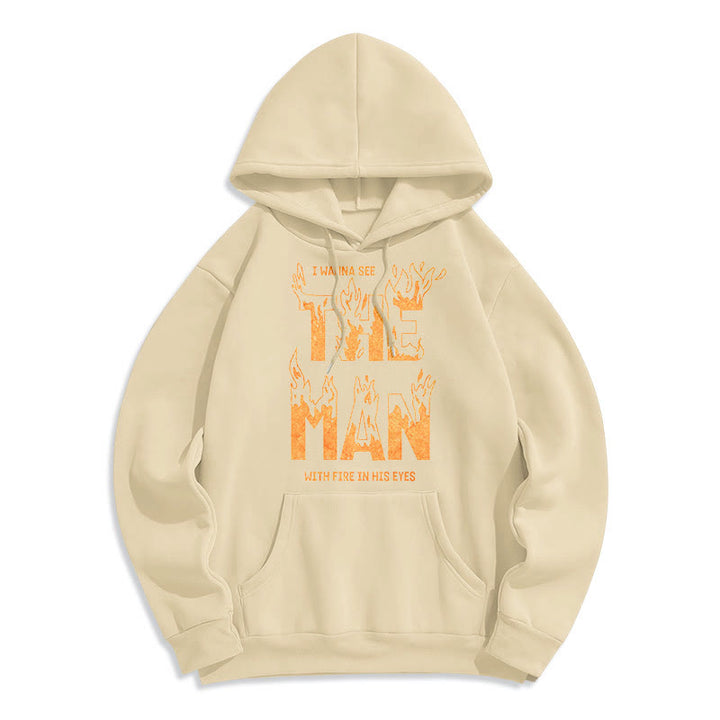 Christianartworkshop Sweat à capuche en polyester doublé polaire « L'homme aux yeux de feu » (style citation) - Beige - 2XL - image 10