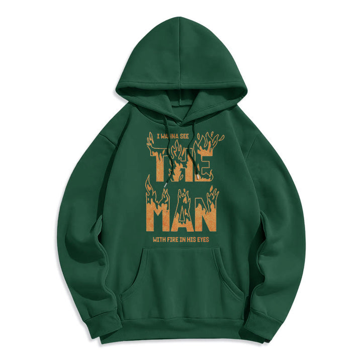 Christianartworkshop Sweat à capuche en polyester doublé polaire « L'homme aux yeux de feu » (style citation) - Vert - 2XL - image 14