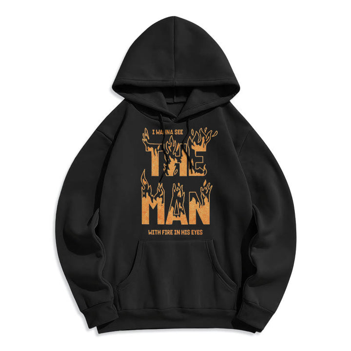 Christianartworkshop Sweat à capuche en polyester doublé polaire « L'homme aux yeux de feu » (style citation) - Noir - 2XL - image 6