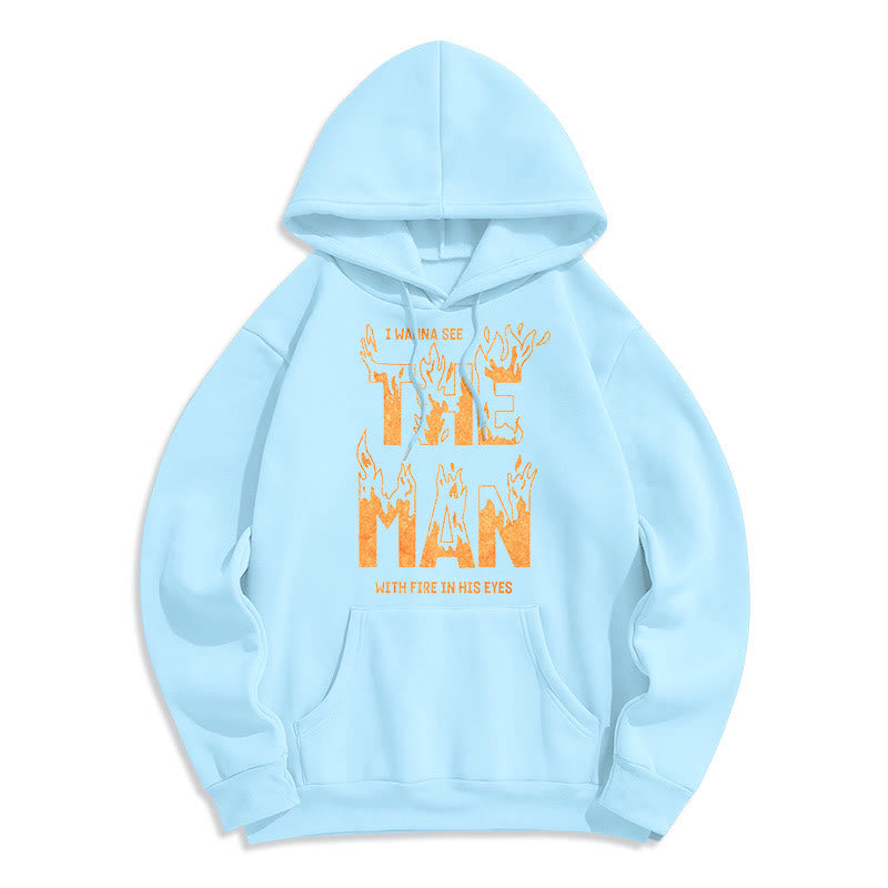 Christianartworkshop Sweat à capuche en polyester doublé polaire « L'homme aux yeux de feu » (style citation) - Bleu - 2XL - image 0