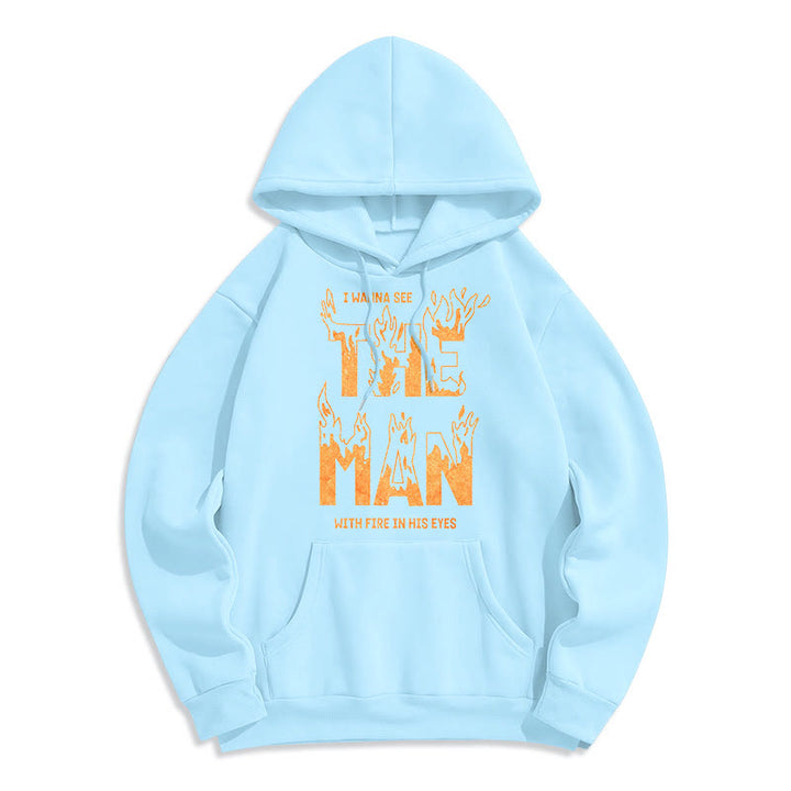 Christianartworkshop Sweat à capuche en polyester doublé polaire « L'homme aux yeux de feu » (style citation) - Bleu - 2XL - image 0
