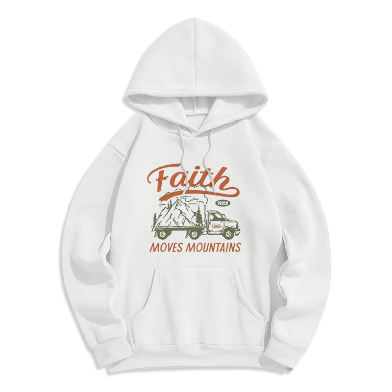 Sweat à capuche en polyester doublé polaire « La foi déplace des montagnes » avec citation de Christianartworkshop - Blanc - 2XL - image 0
