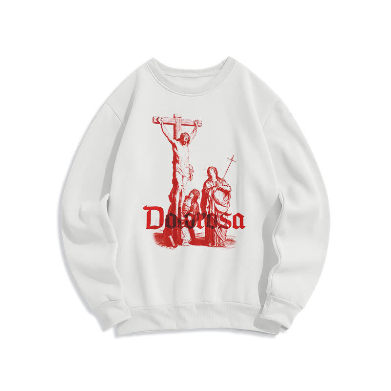 Sweat-shirt en polyester doublé polaire style classique Dolorosa Crucifix Jesus Sacred Faith, signé Christianartworkshop - Blanc - 2XL - image 7