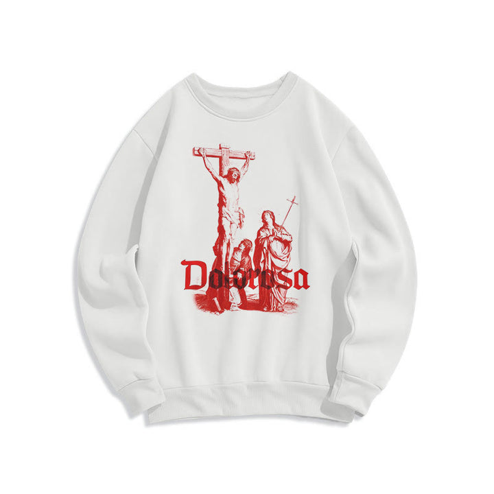 Sweat-shirt en polyester doublé polaire style classique Dolorosa Crucifix Jesus Sacred Faith, signé Christianartworkshop - Blanc - 2XL - image 7