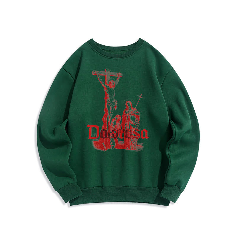 Sweat-shirt en polyester doublé polaire style classique Dolorosa Crucifix Jesus Sacred Faith, signé Christianartworkshop - Vert - 2XL - image 11