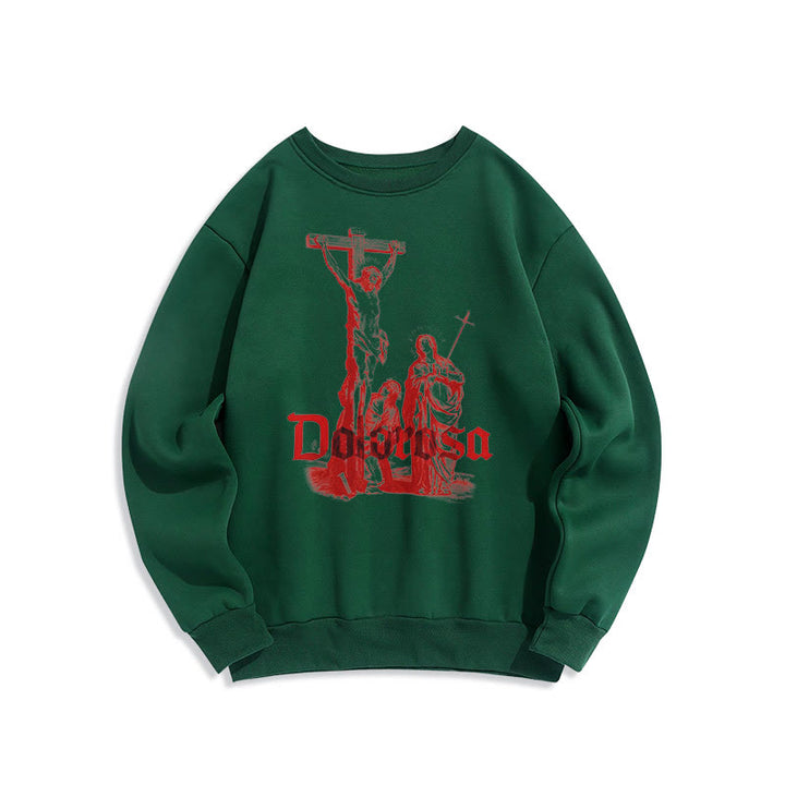Sweat-shirt en polyester doublé polaire style classique Dolorosa Crucifix Jesus Sacred Faith, signé Christianartworkshop - Vert - 2XL - image 11
