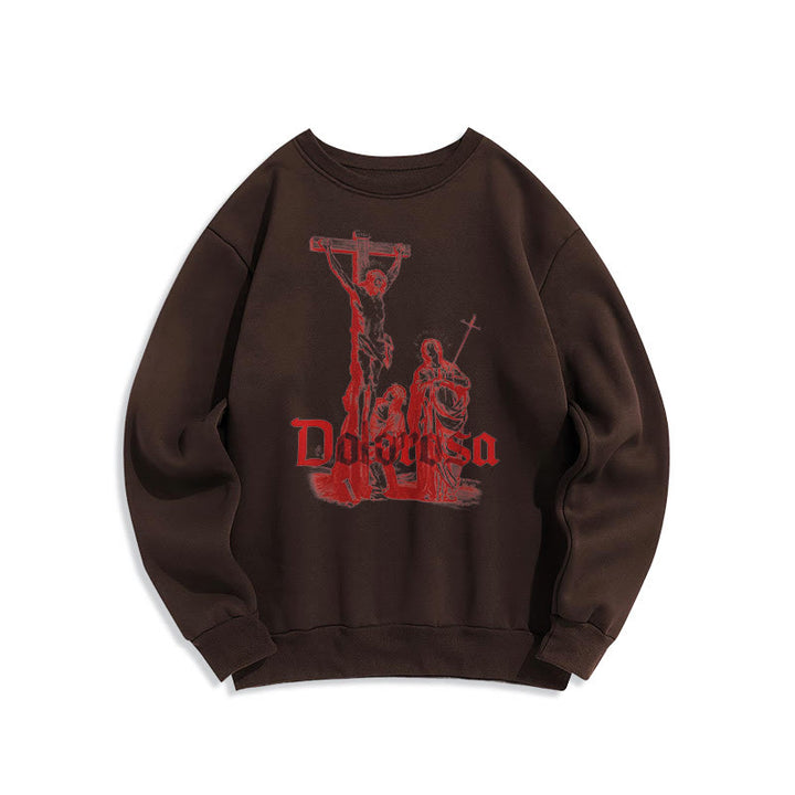 Sweat-shirt en polyester doublé polaire style classique Dolorosa Crucifix Jesus Sacred Faith, signé Christianartworkshop - Brun - 2XL - image 9